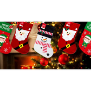 3PK Christmas Stocking Decor with Santa, Snowman, and Elf Design For Xmas